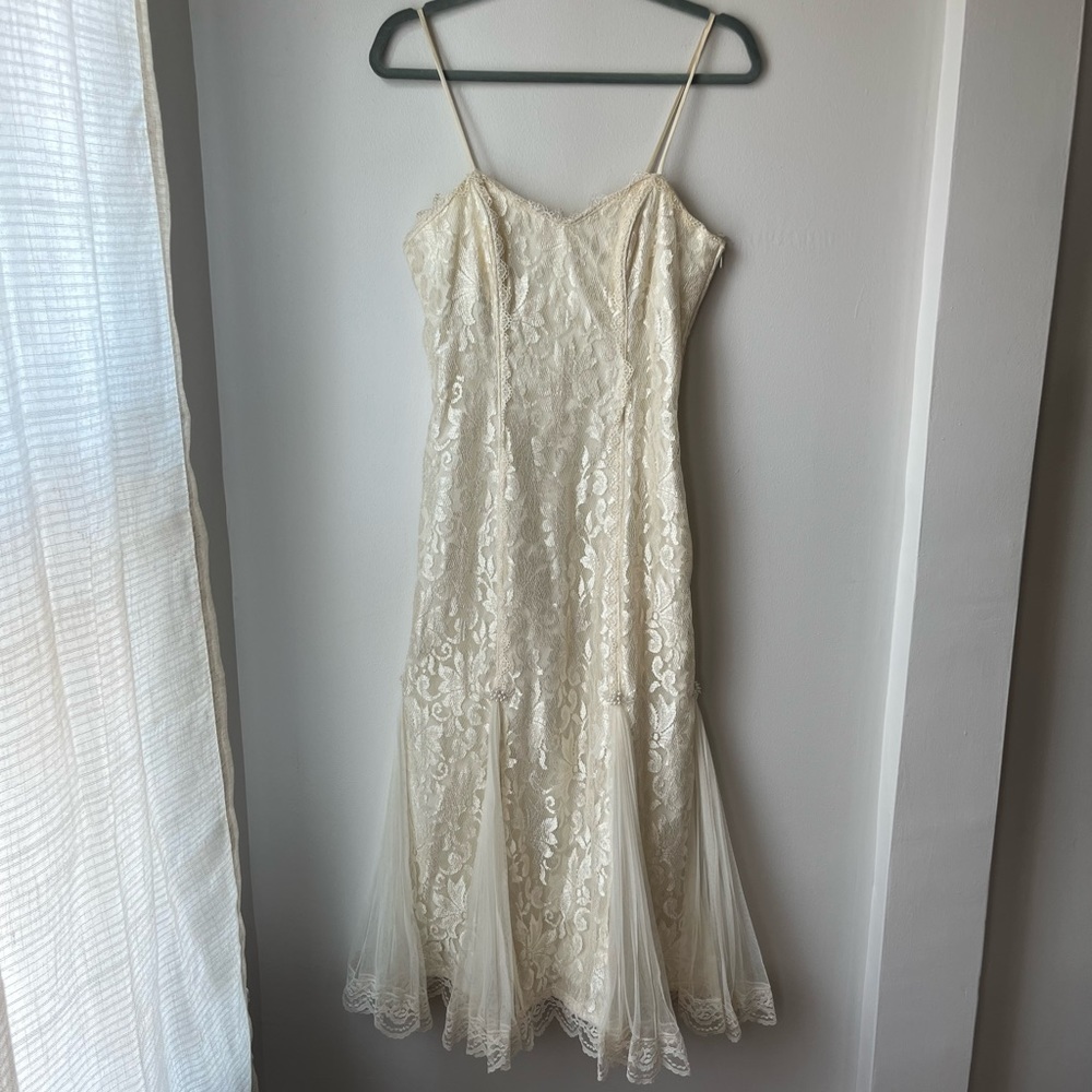 Vintage New Leaf By Samir Lace Mermaid Midi Dress Size S